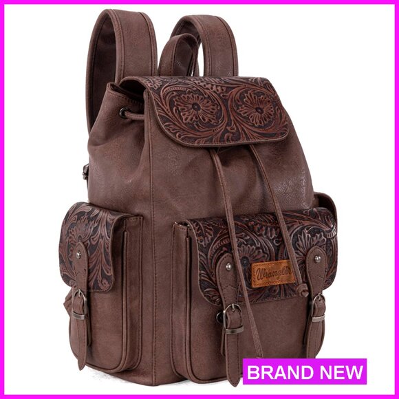 Western Floral Tooled Leather Backpack Purse with Laptop Compartment main image 4